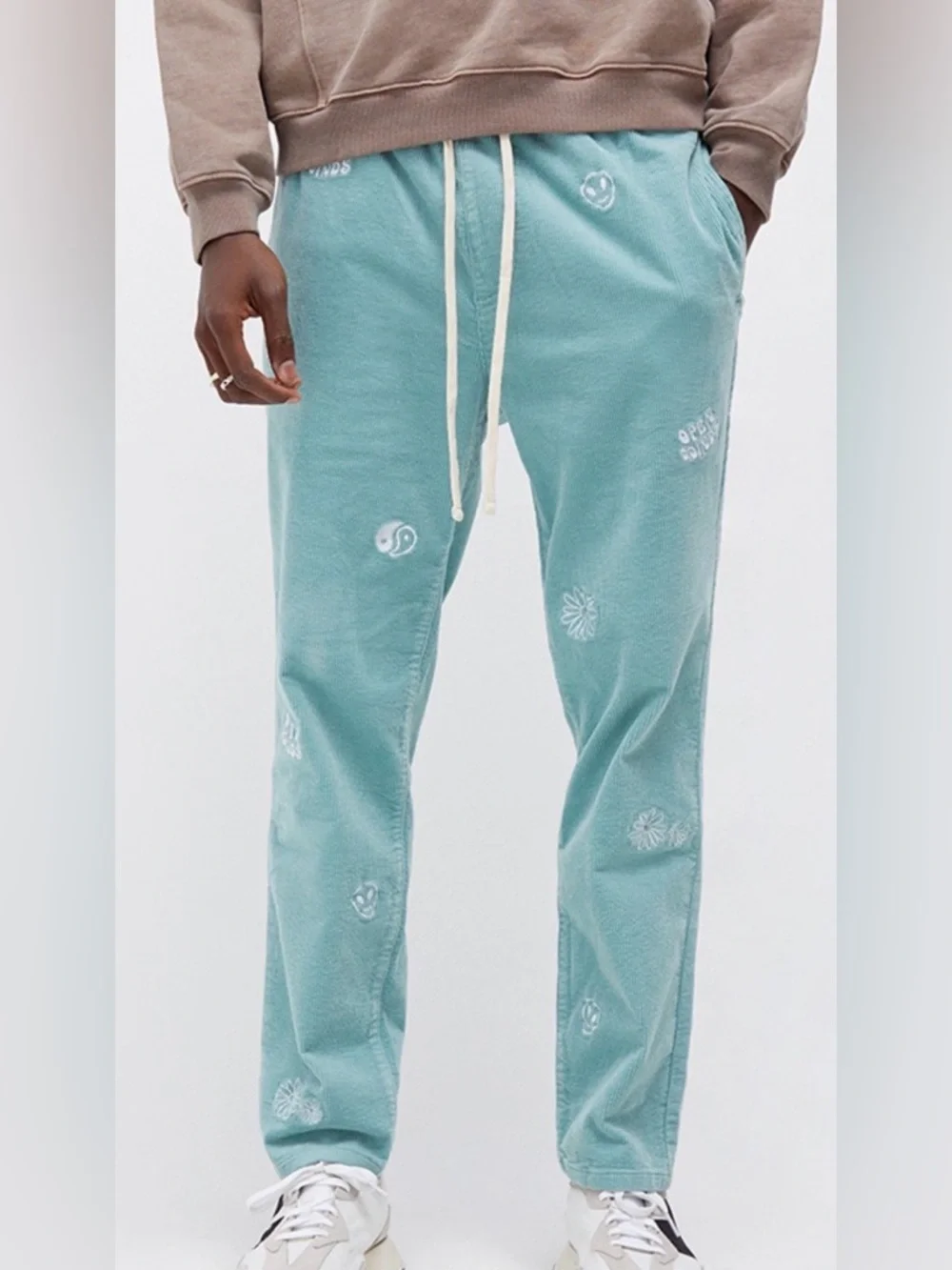 PacSun Embroidered Corduroy Trouser Pants Slim Fit Aqua Medium (NWOT)